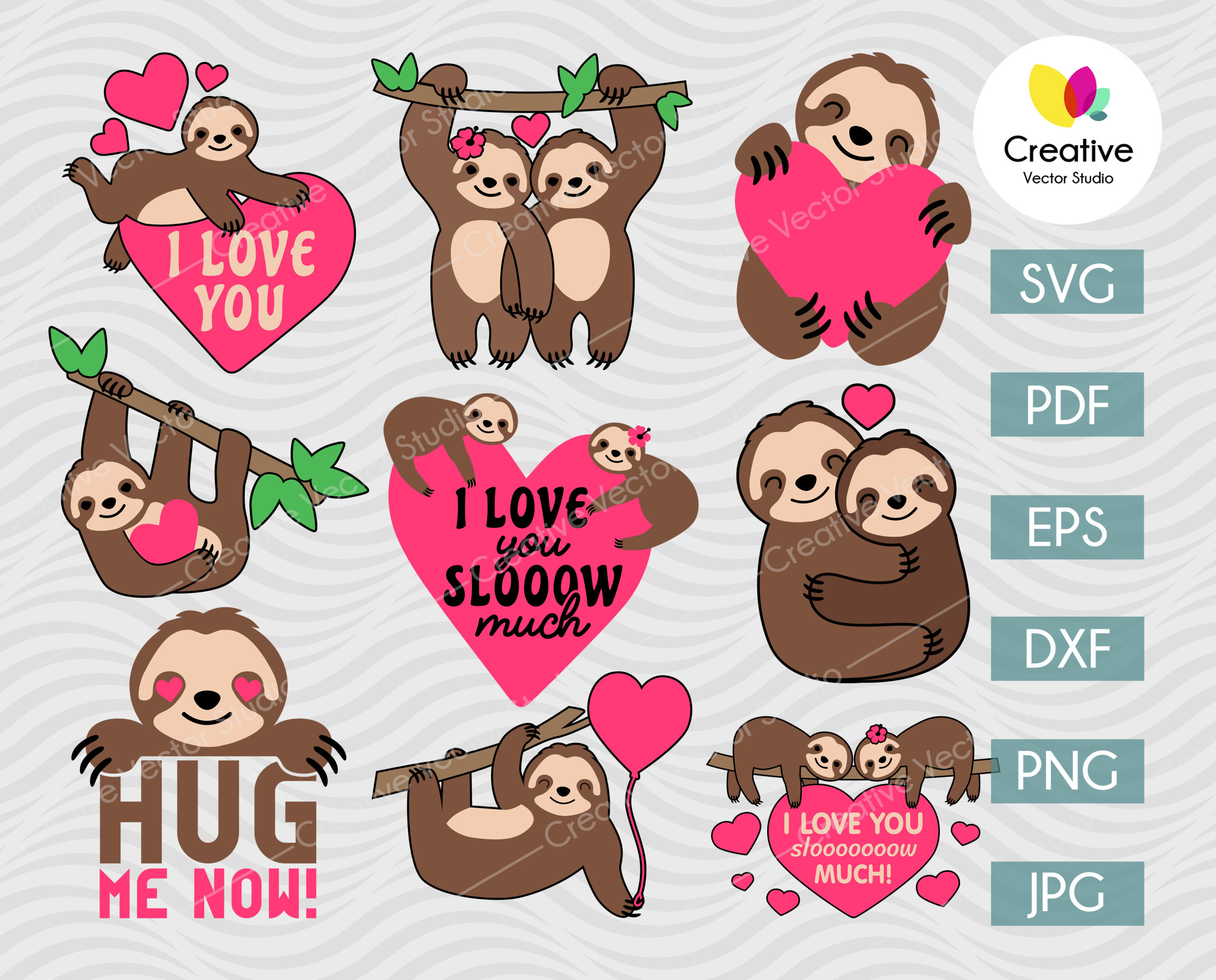 Valentines sloth svg bundle