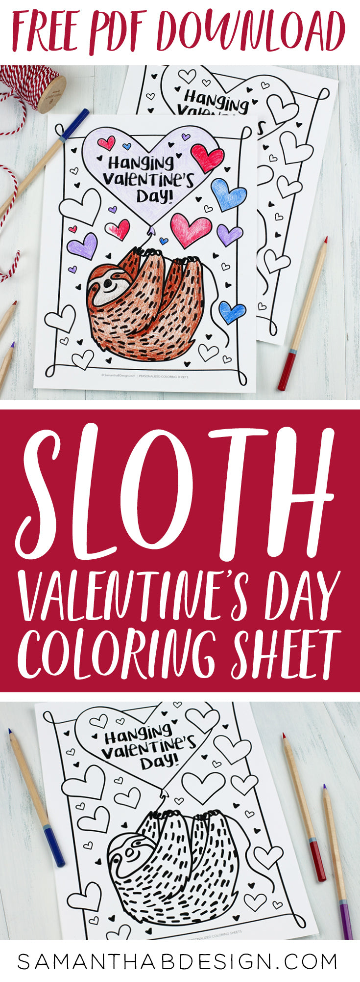 Free download sloth valentines day coloring sheet great class part â samantha b design