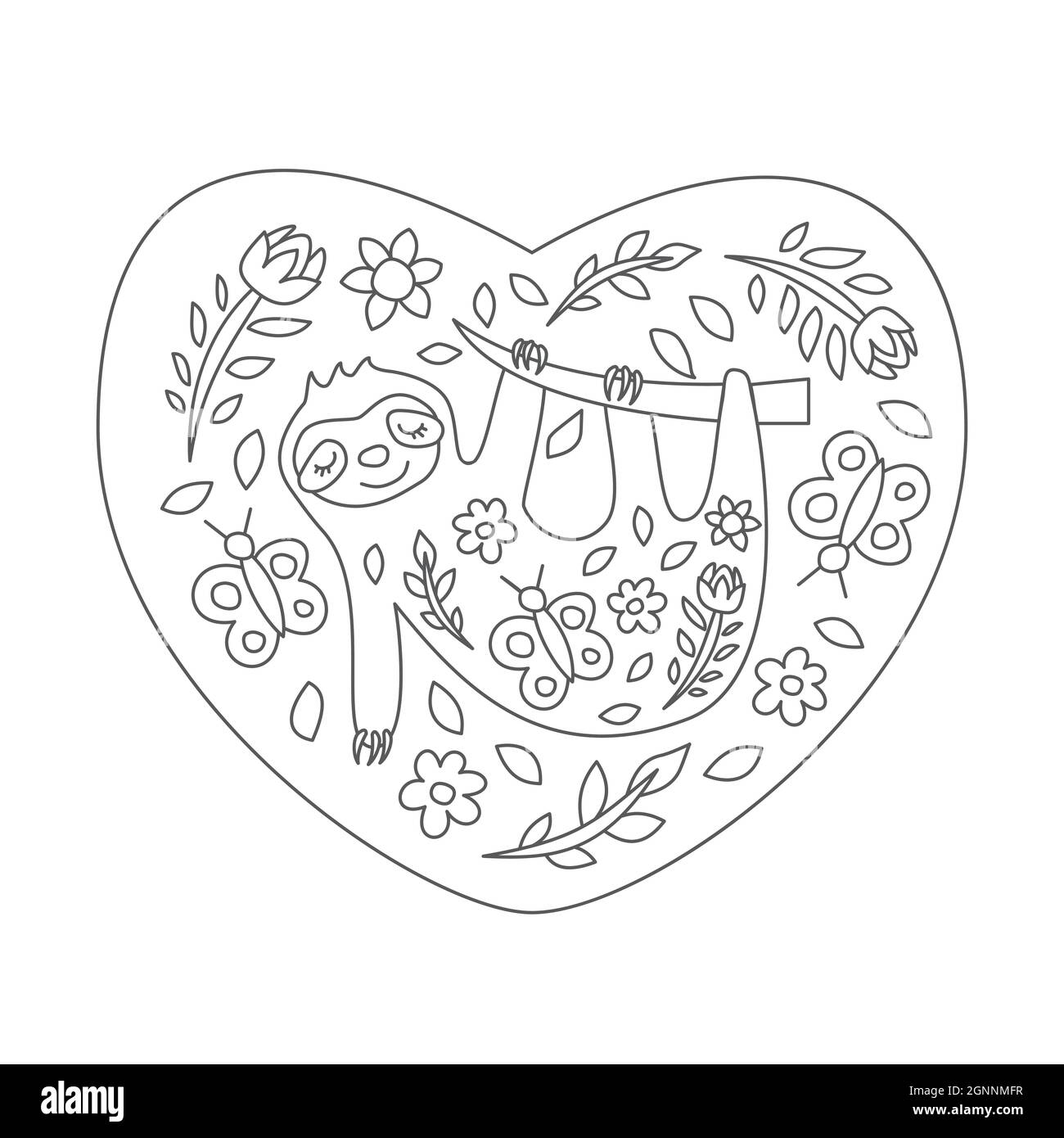Cute and funny cartoon baby sloth coloring book stock vector image art