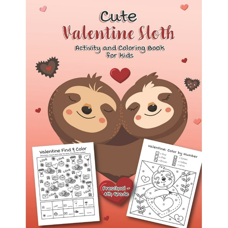 Cute valentine sloth activity and coloring book for kids preschool
