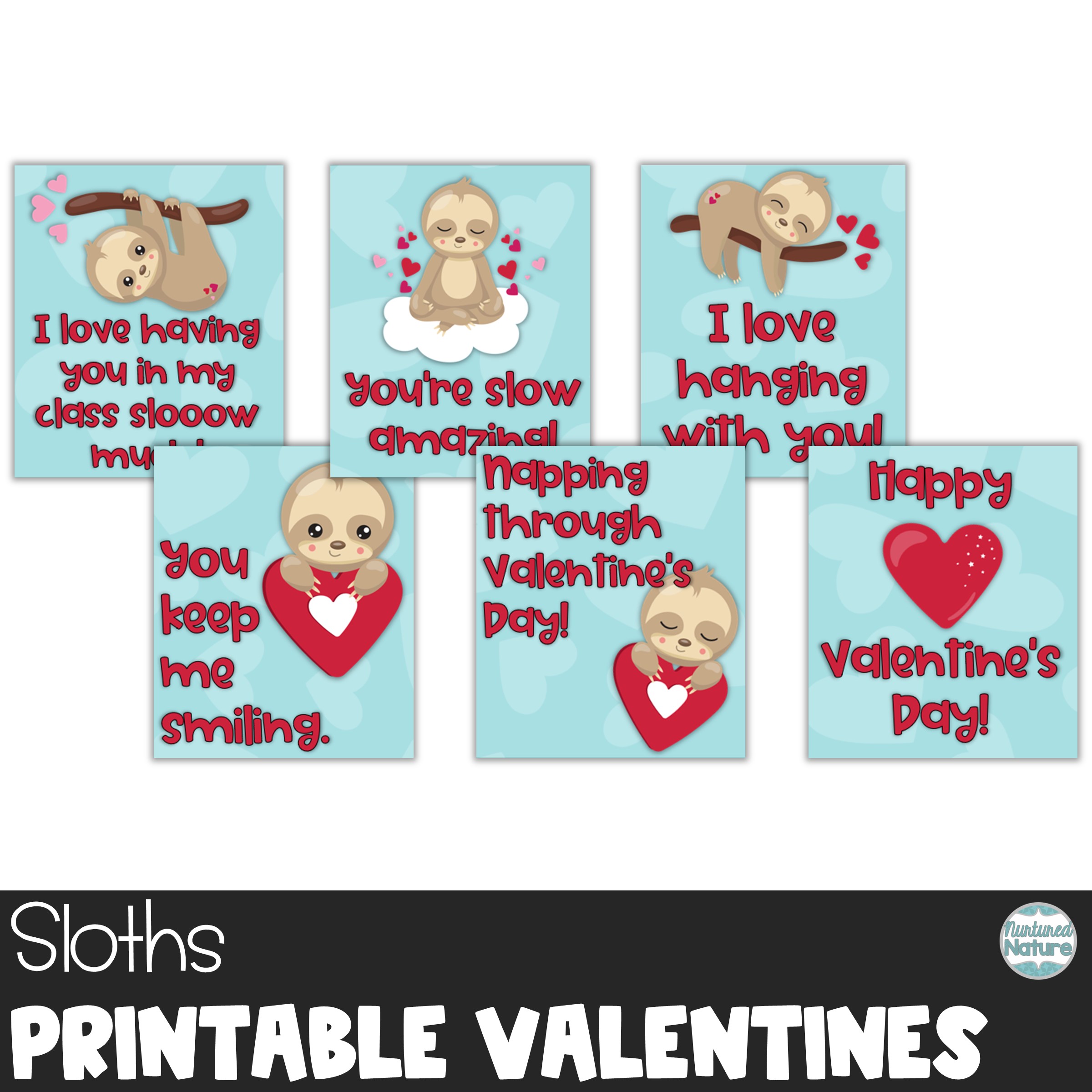 Sloth printable valentines day cards for students class exchange made by teachers