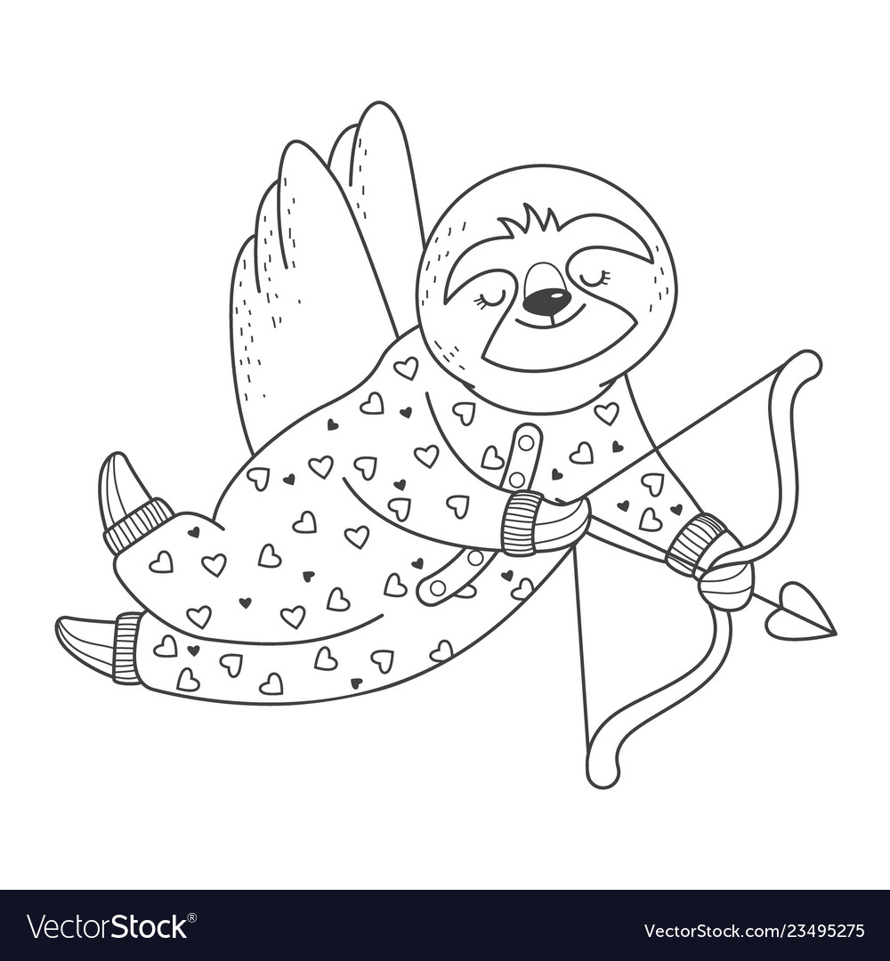 Valentine sloth with bow and arrow royalty free vector image