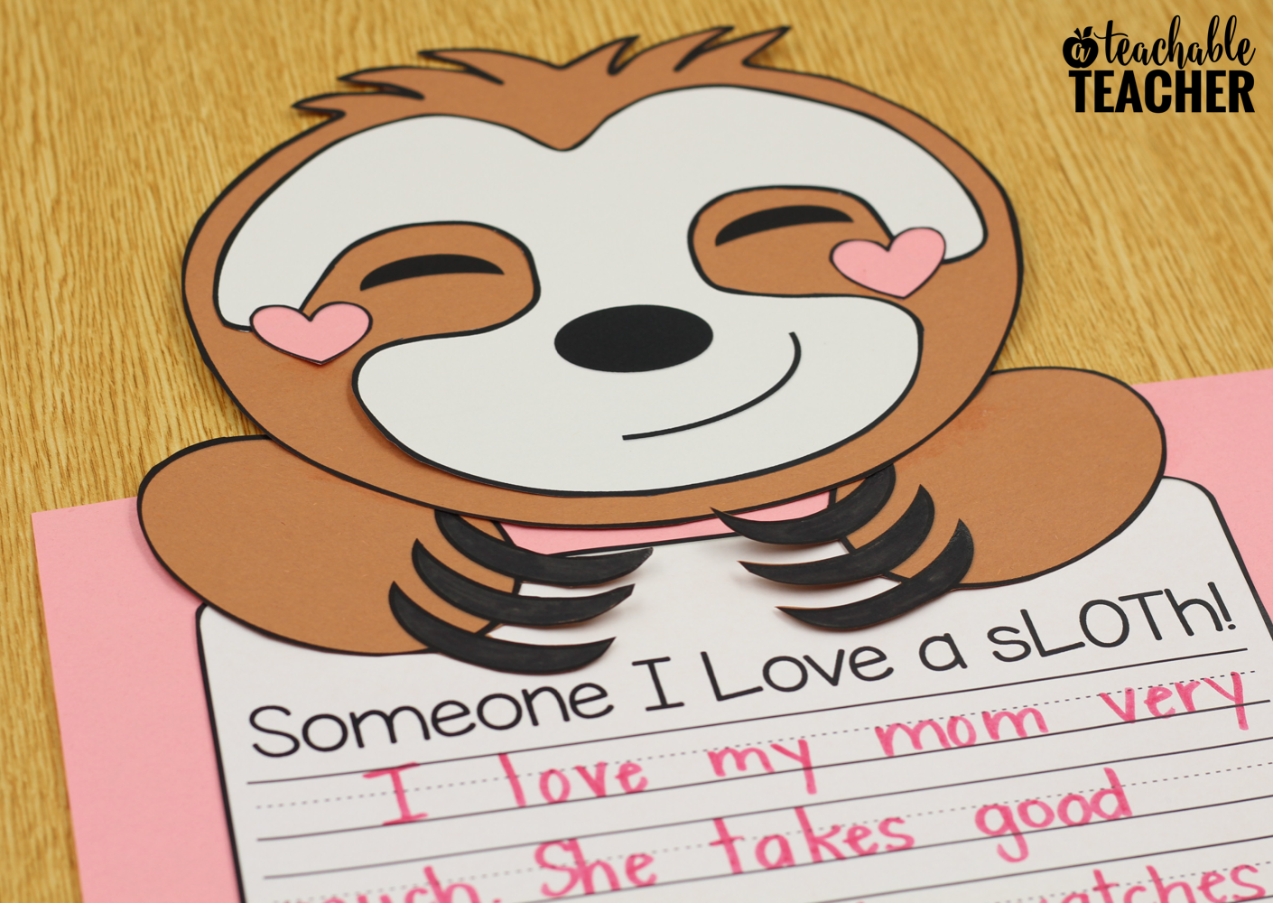 Sloth valentines day craft and writing activity