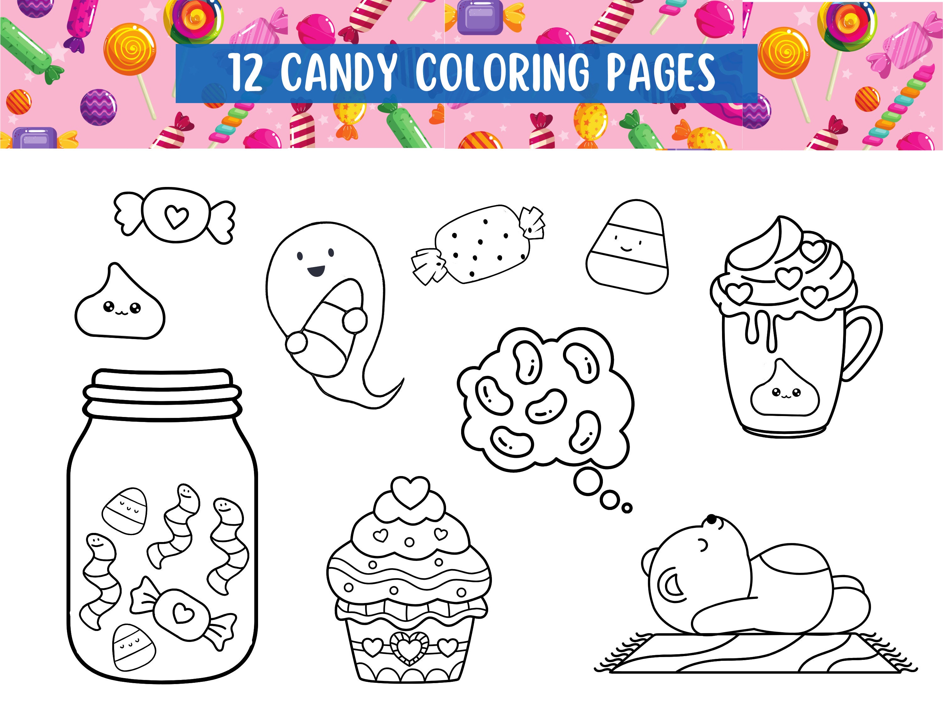 Cute candy coloring pages colouring sheets printable color pages coloring pages for girls and boys instant download