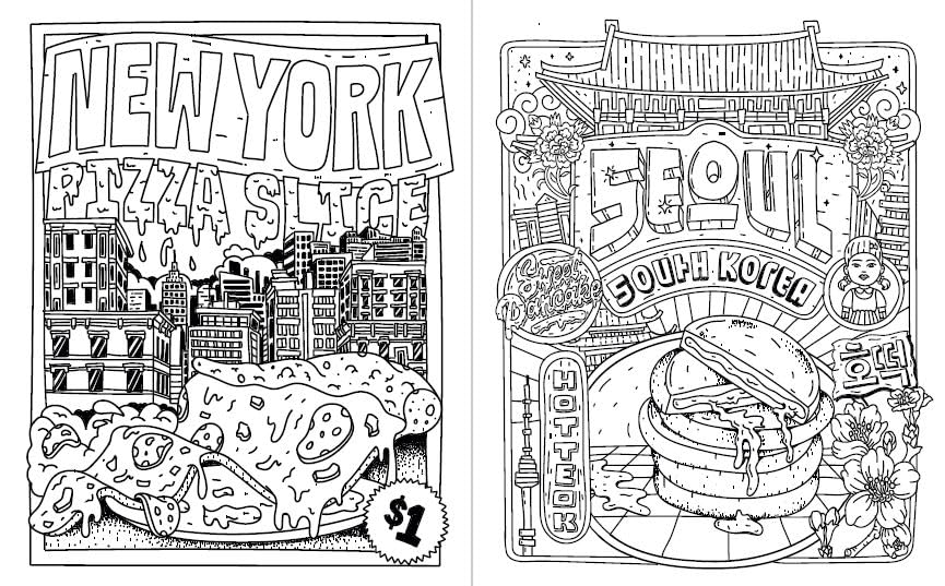 Street food coloring book delicious treats from cities around the world papercut