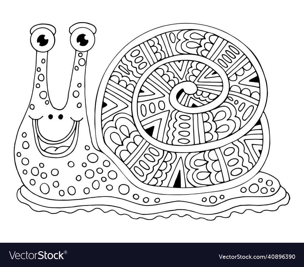 Coloring page funny snail slug with a spiral vector image
