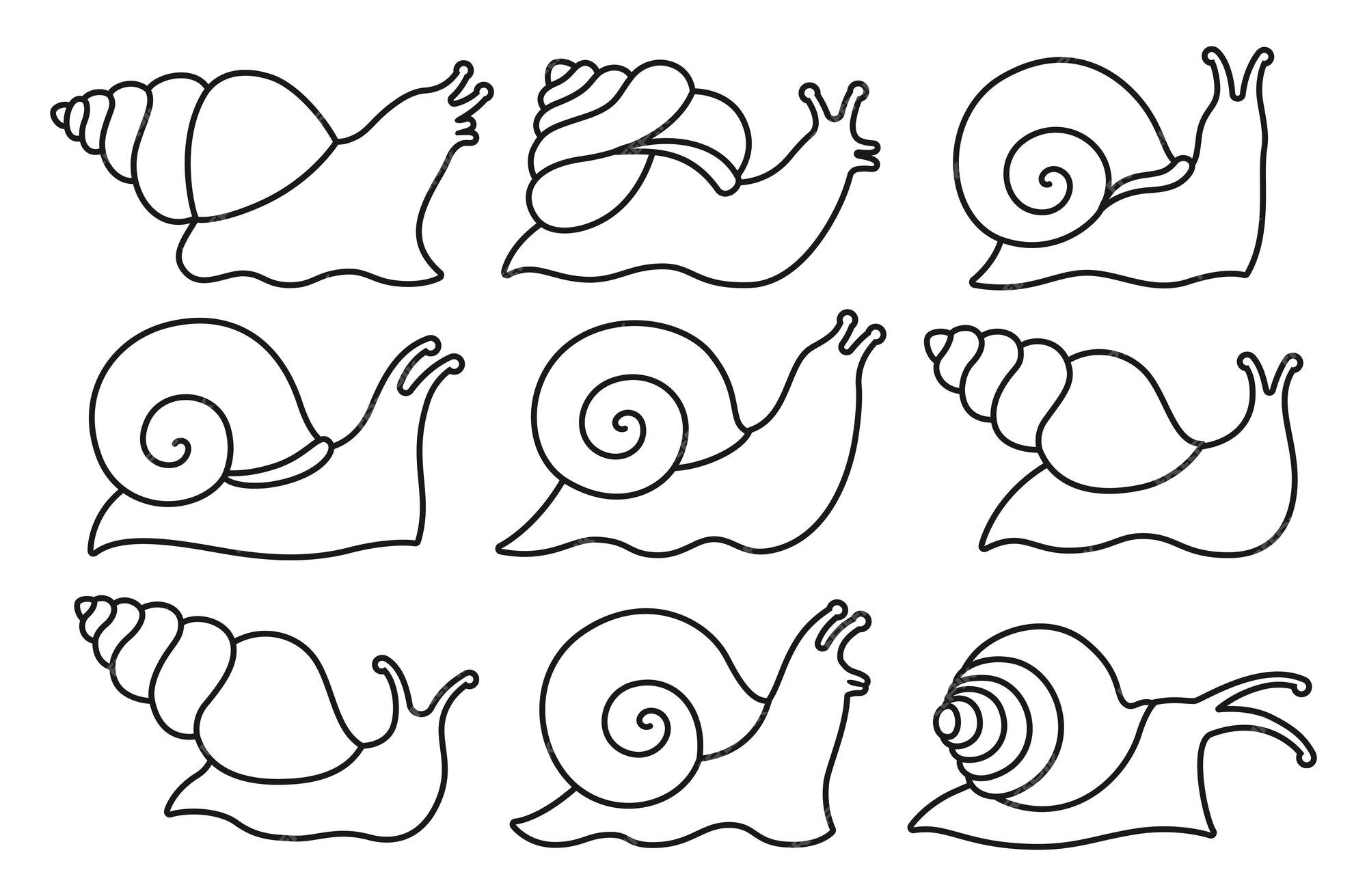 Premium vector snail child outline icon set childish simple symbol spiral mollusk ic slug figure funny design
