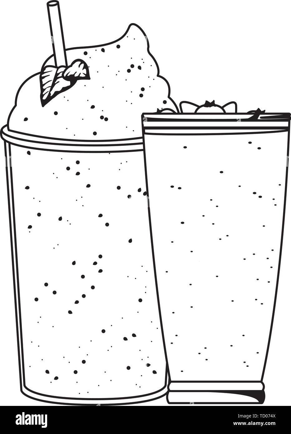 Fruit tropical smoothie drink cartoon in black and white stock vector image art