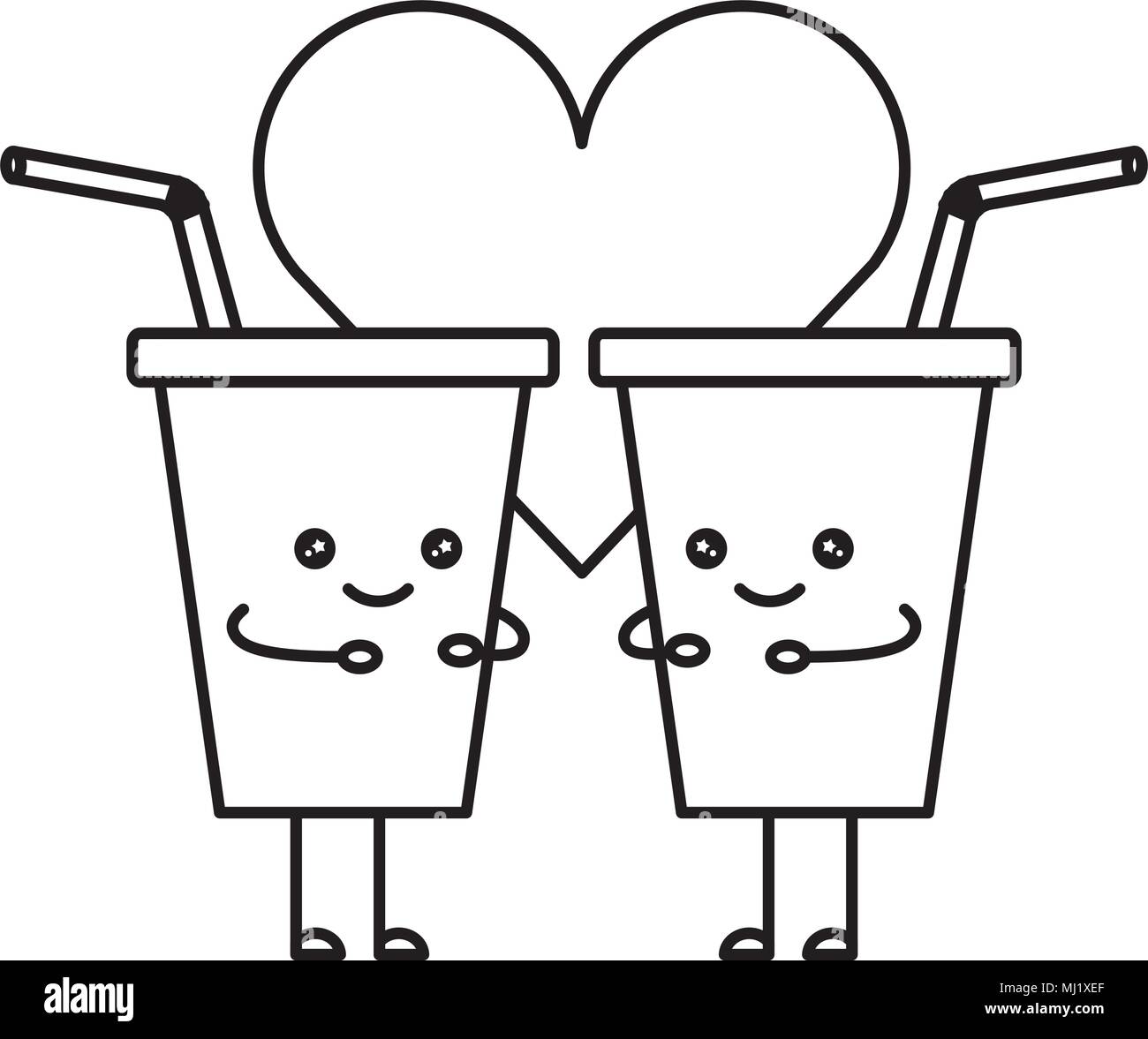 Couple delicious drinks in plastic cup with straw kawaii character vector illustration design stock vector image art