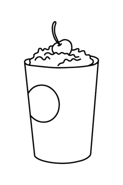 Premium vector drink with cream and cherry in a glass refreshing doodle linear cartoon coloring