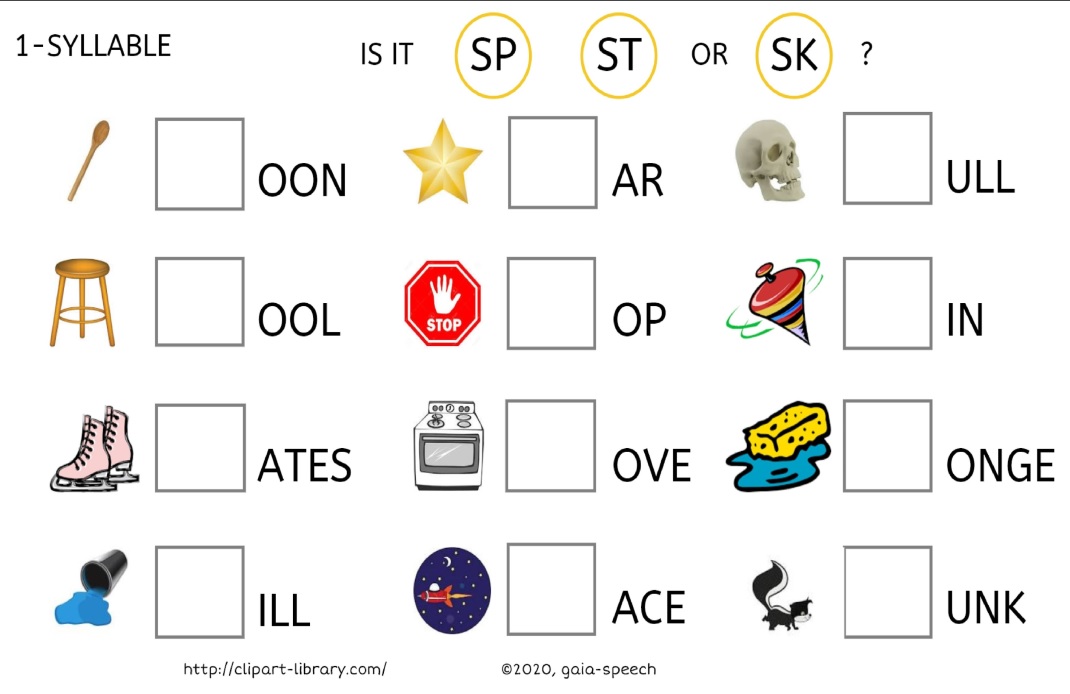 St sk and sp s blends on word and phrase made by teachers