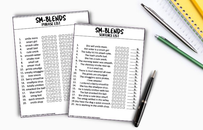 Free sm blends speech therapy words