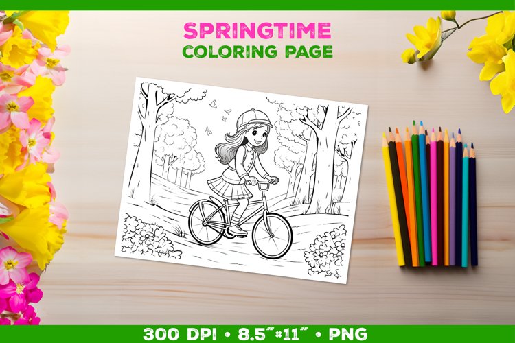 Kids simple coloring book page with a girl on the
