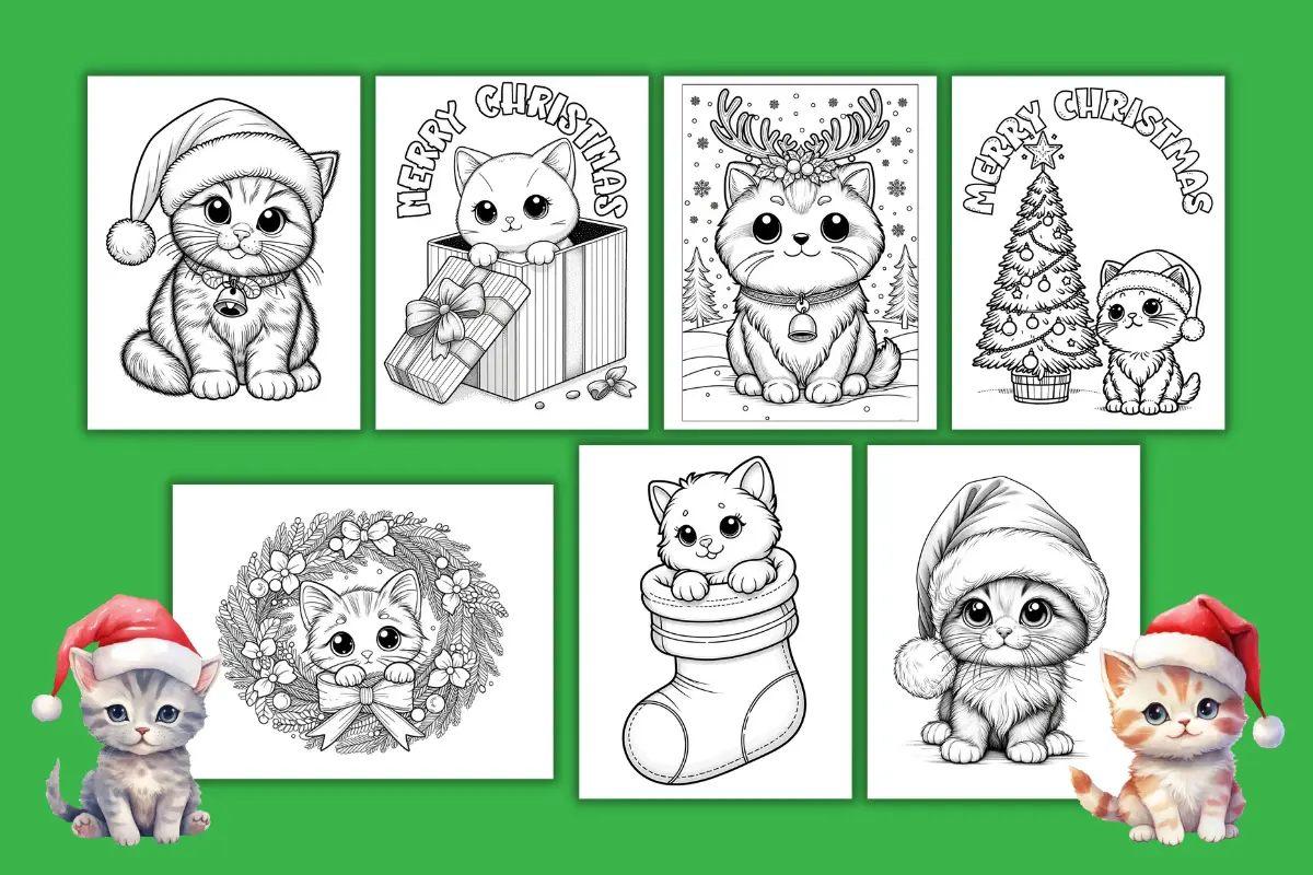 Free christmas cat coloring pages