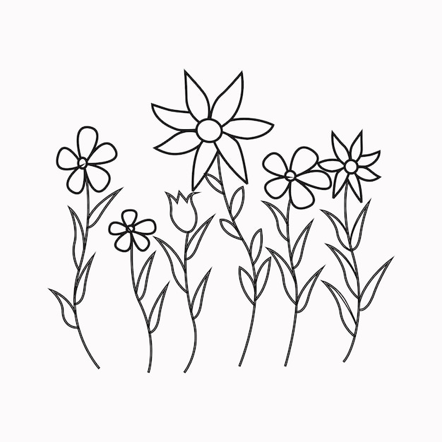 Premium vector beautiful easy flowers coloring book for preschool children cute educational flowers coloring page