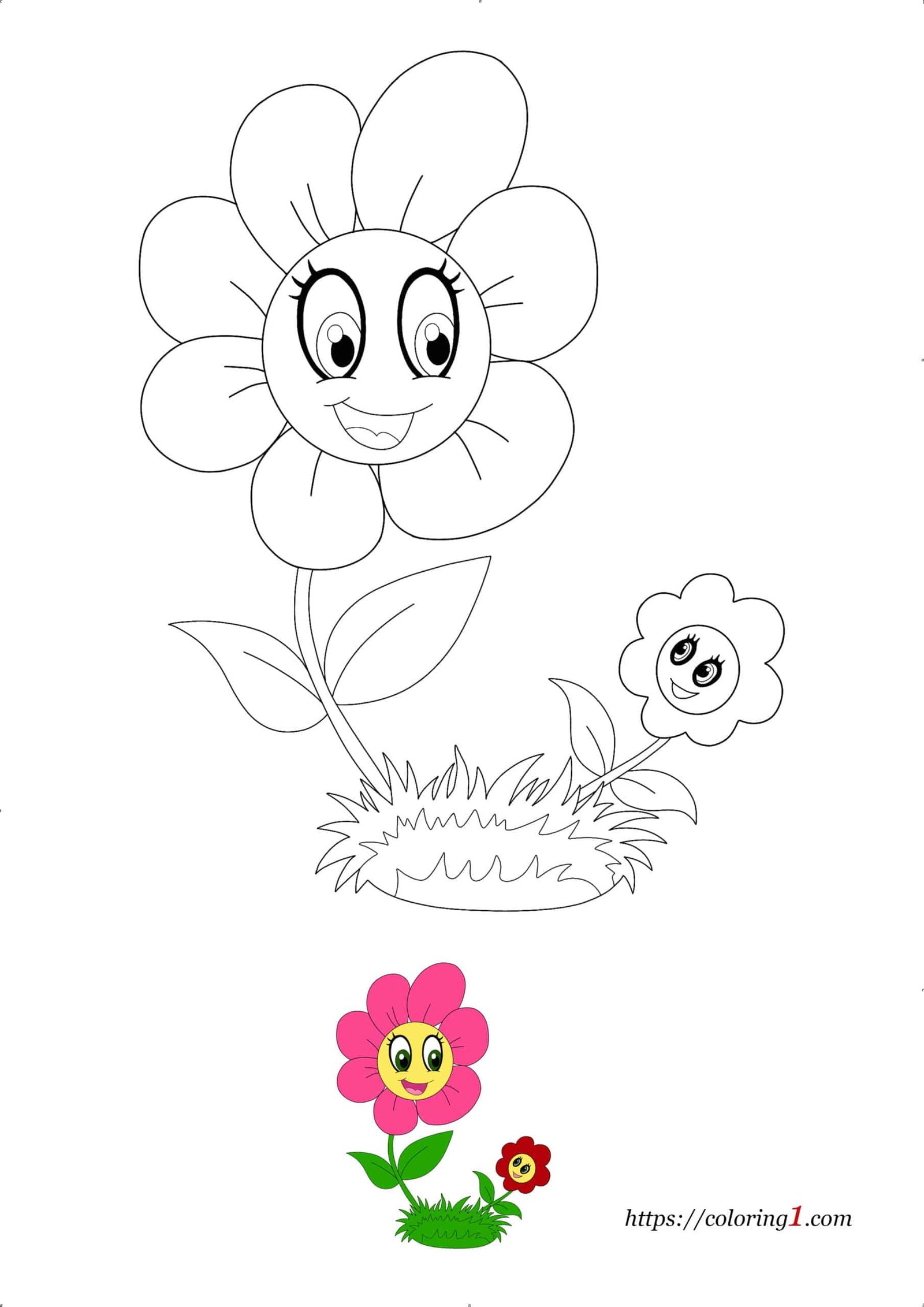 Big and small flower coloring pages