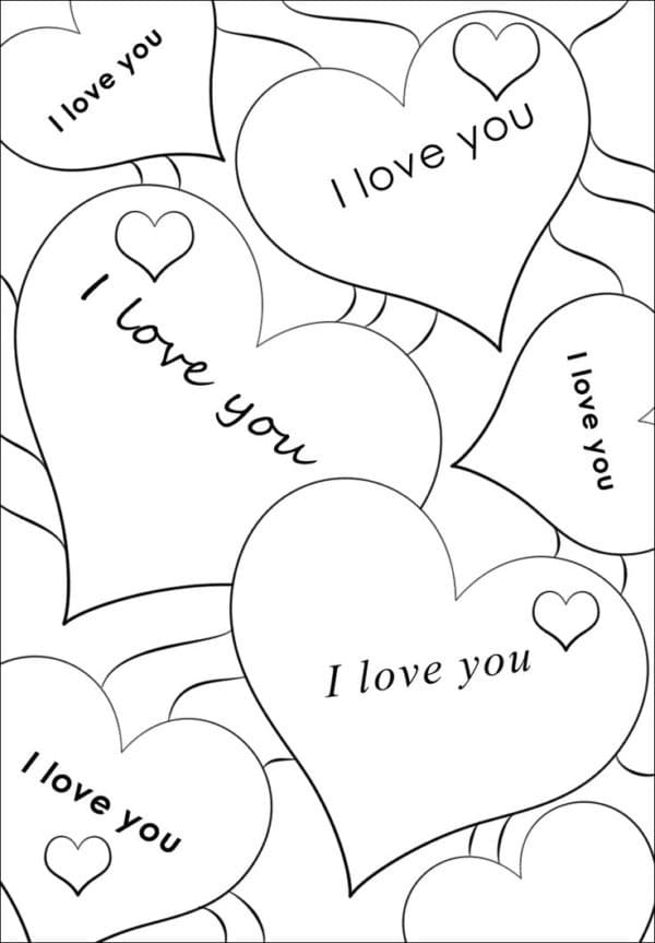 I love you hearts coloring page