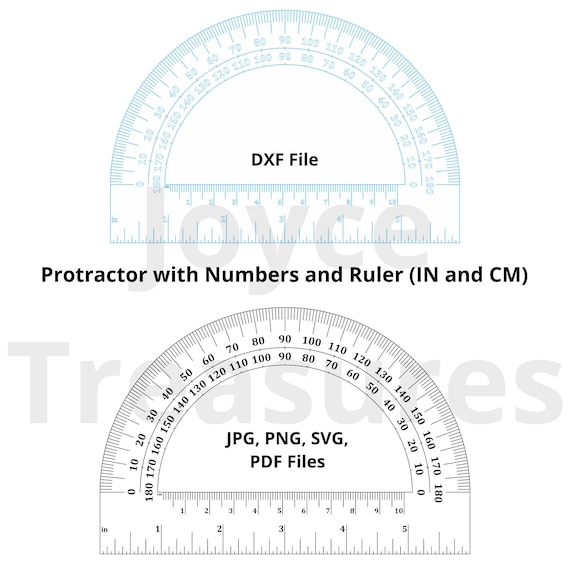 Protractor accurate with inch and cm ruler dxf jpg png svg and pdf files accurate with numbers instant download