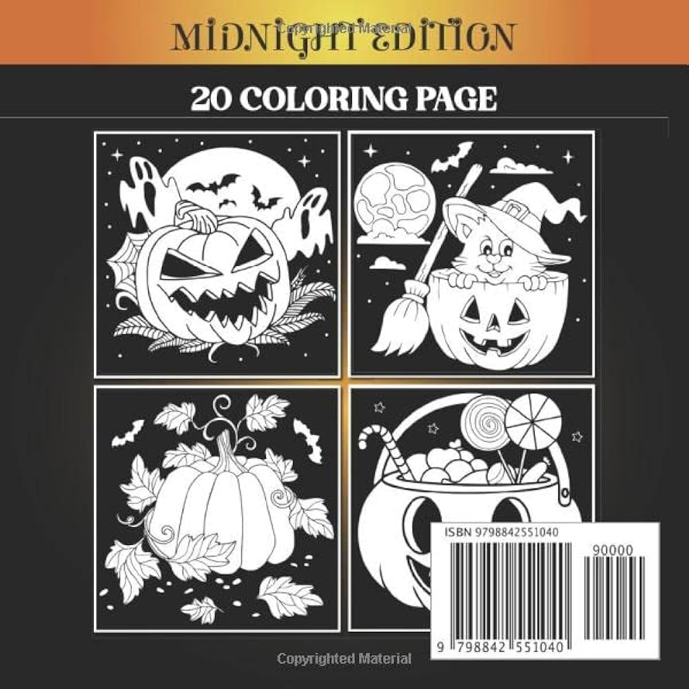 Midnight horror pumpkin coloring book for adults small pocket size x in black background spooky fun tricks and treats coloring books for adults relaxation house suk publishing books