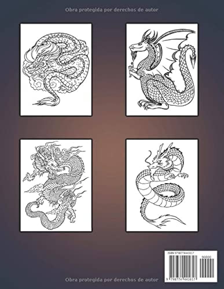Tatuaje de dragãn libro de colorear para adultos la ãºltima colecciãn de diseãos modernos de tatuajes de dragones ãºnicos para colorear relajar y de amantes del arte japonãs o dragones