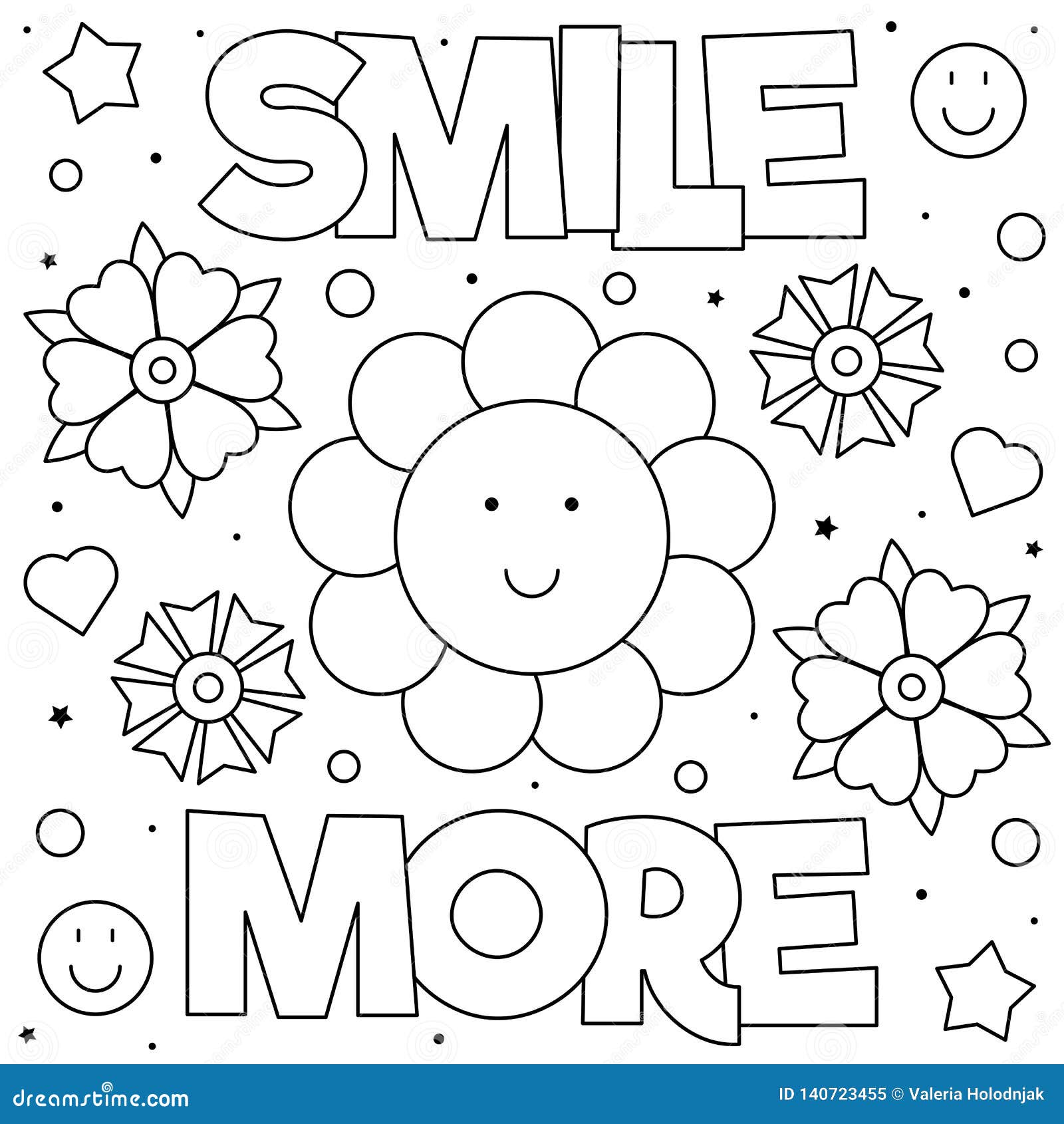 Smile more coloring page vector illustration flowers stock vector