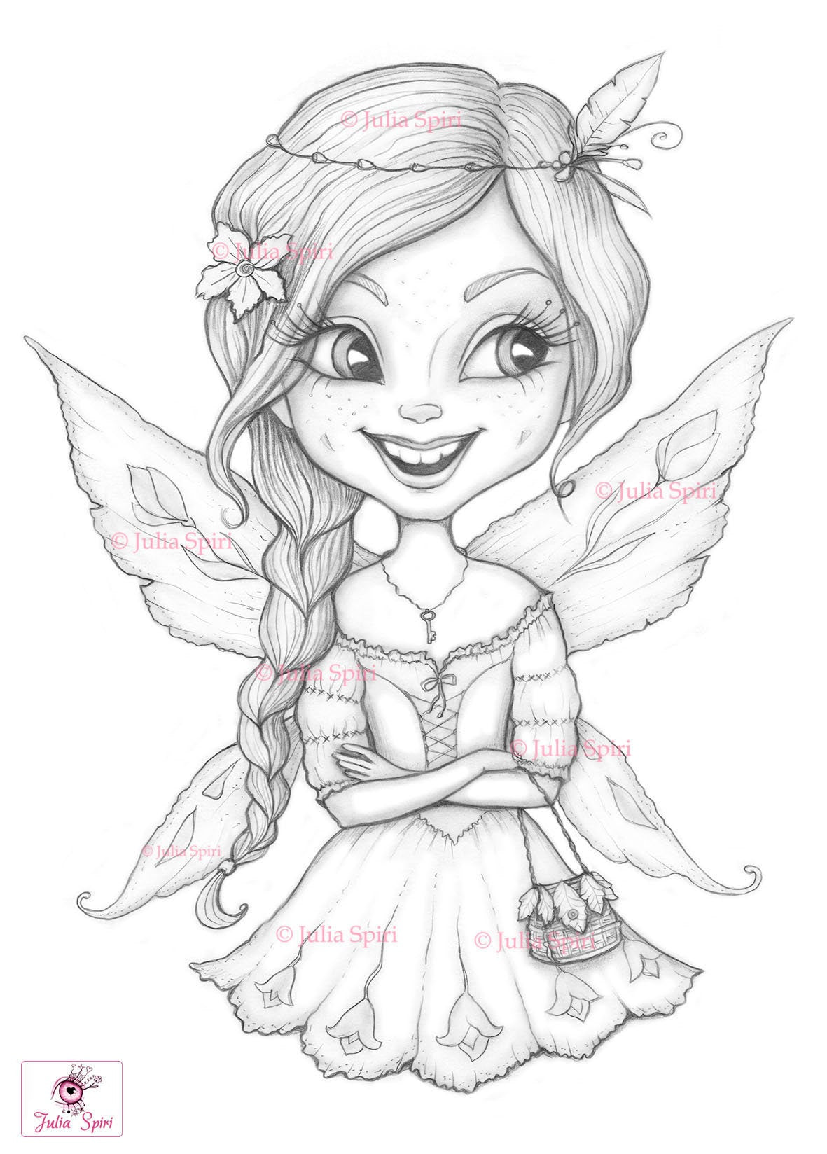 Coloring page happy fairy smile â the art of julia spiri