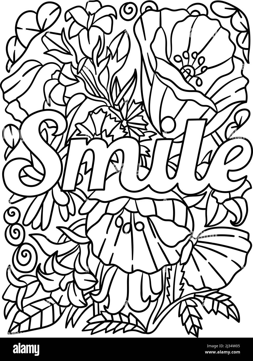 Smile motivational quote coloring page for adults stock vector image art
