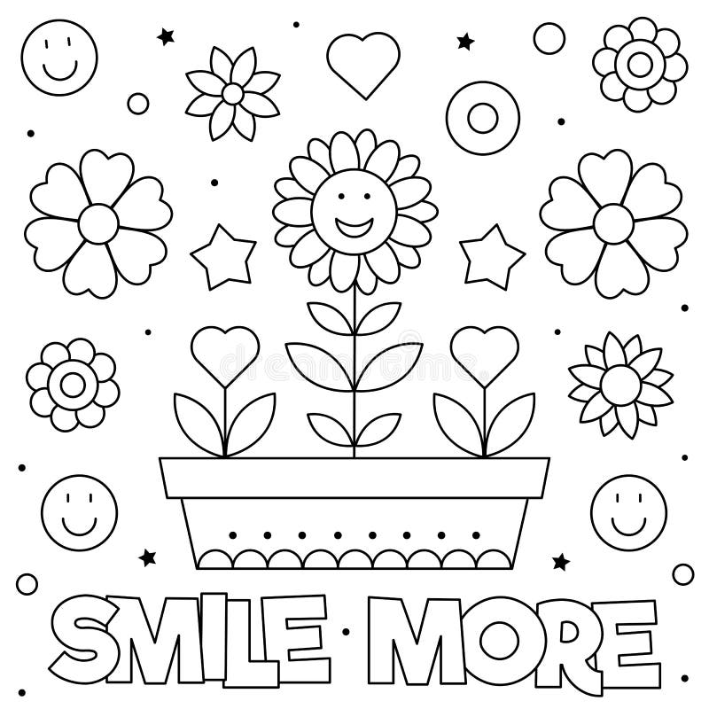 Smile more coloring page vector illustration of flowers stock vector