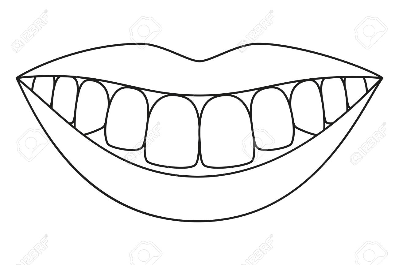 Line art black and white healthy smile coloring book page for adults and kids dental care vector illustration for icon sticker logo stamp label badge certificate leaflet or banner decoration royalty free