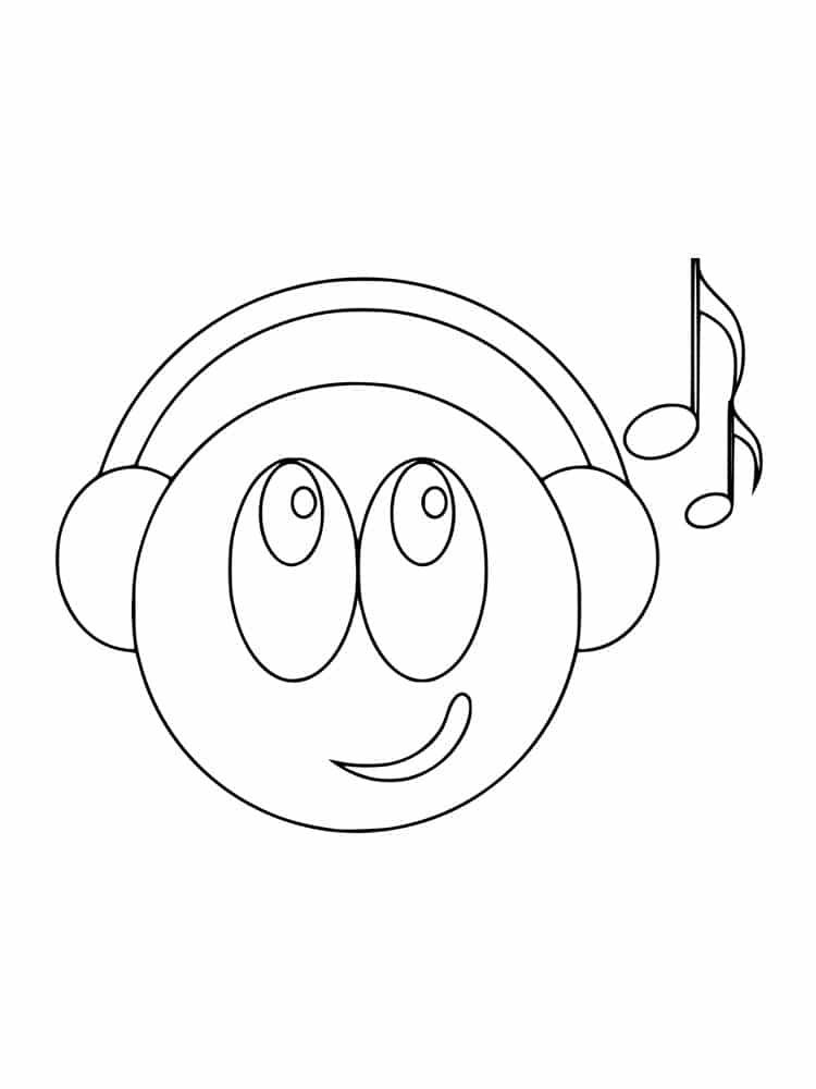 Smiley in headphones coloring page