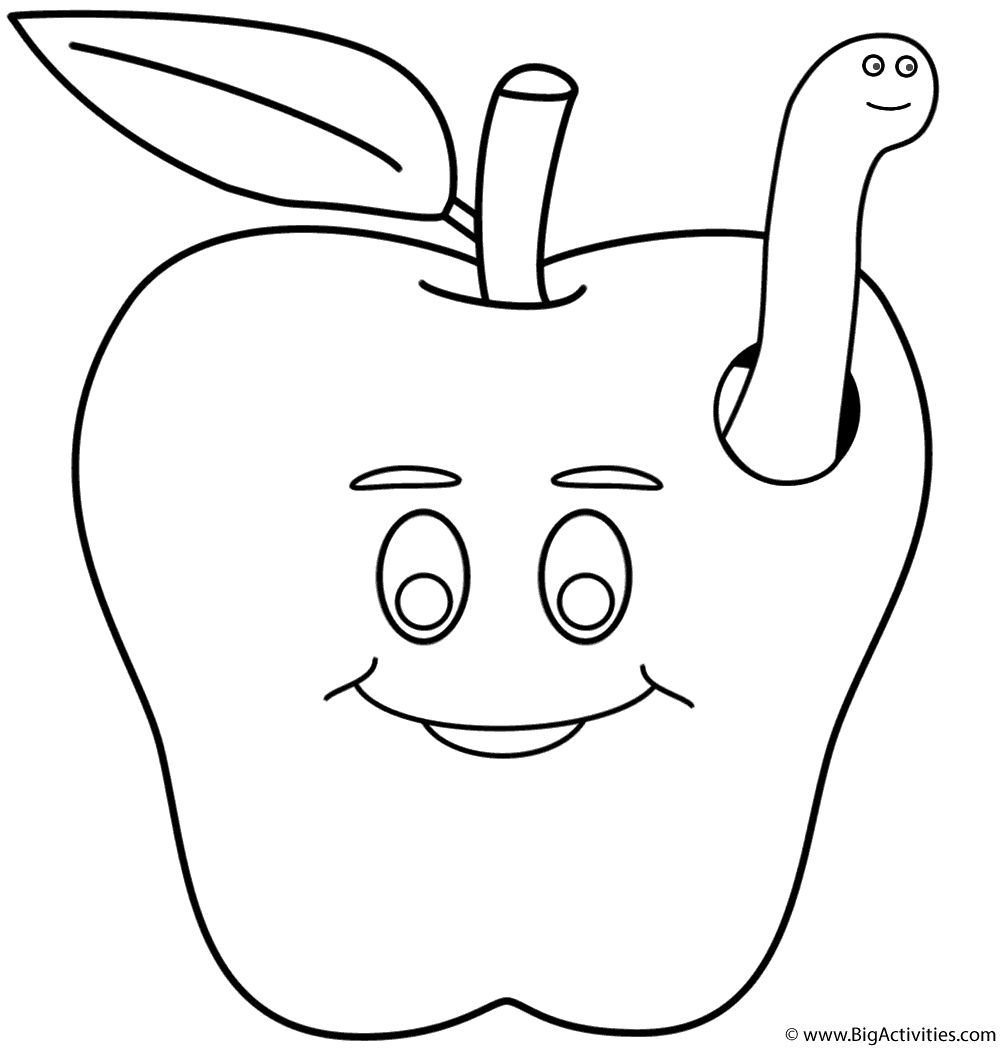 Smiley face apple with worm