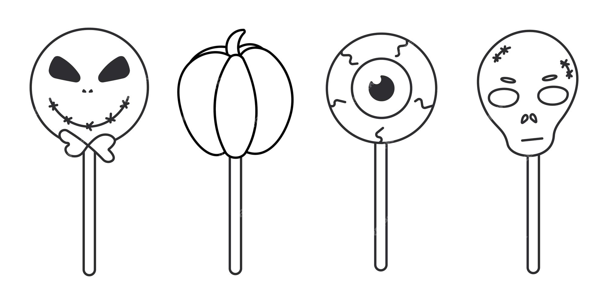 Premium vector cakepops chupacaps sweet halloween eye skull pumpkin smiley scary set of elements vector illustration