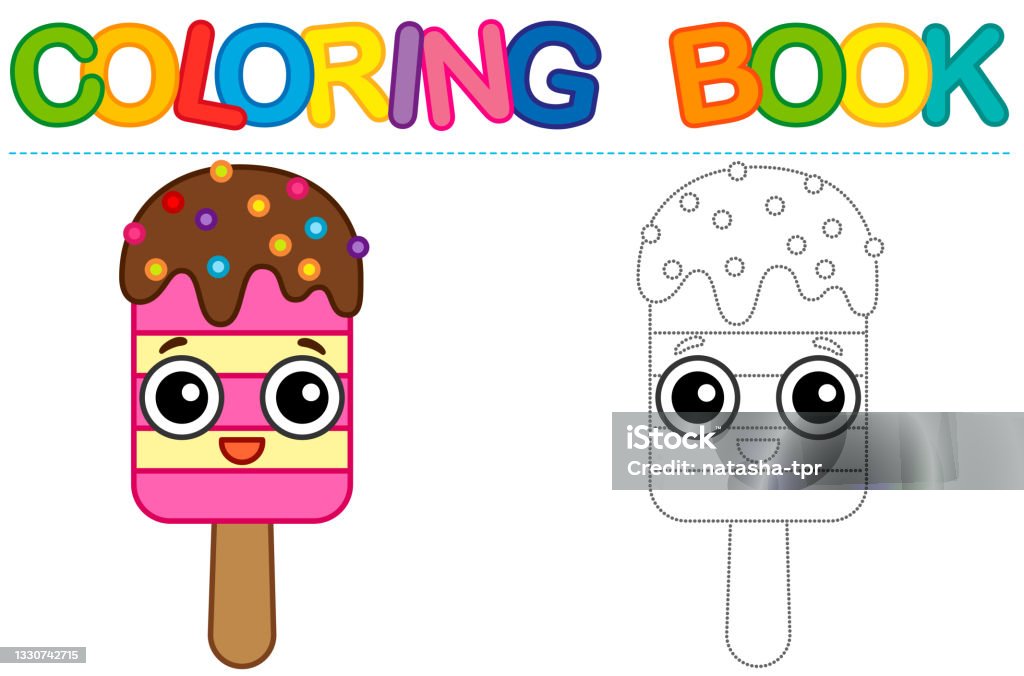 Coloring page funny smiling ice cream educational tracing coloring book for childrens activity stock illustration
