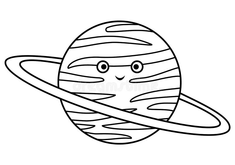 Vector black and white planet illustration for children outline smiling star icon isolated on white background stock vector