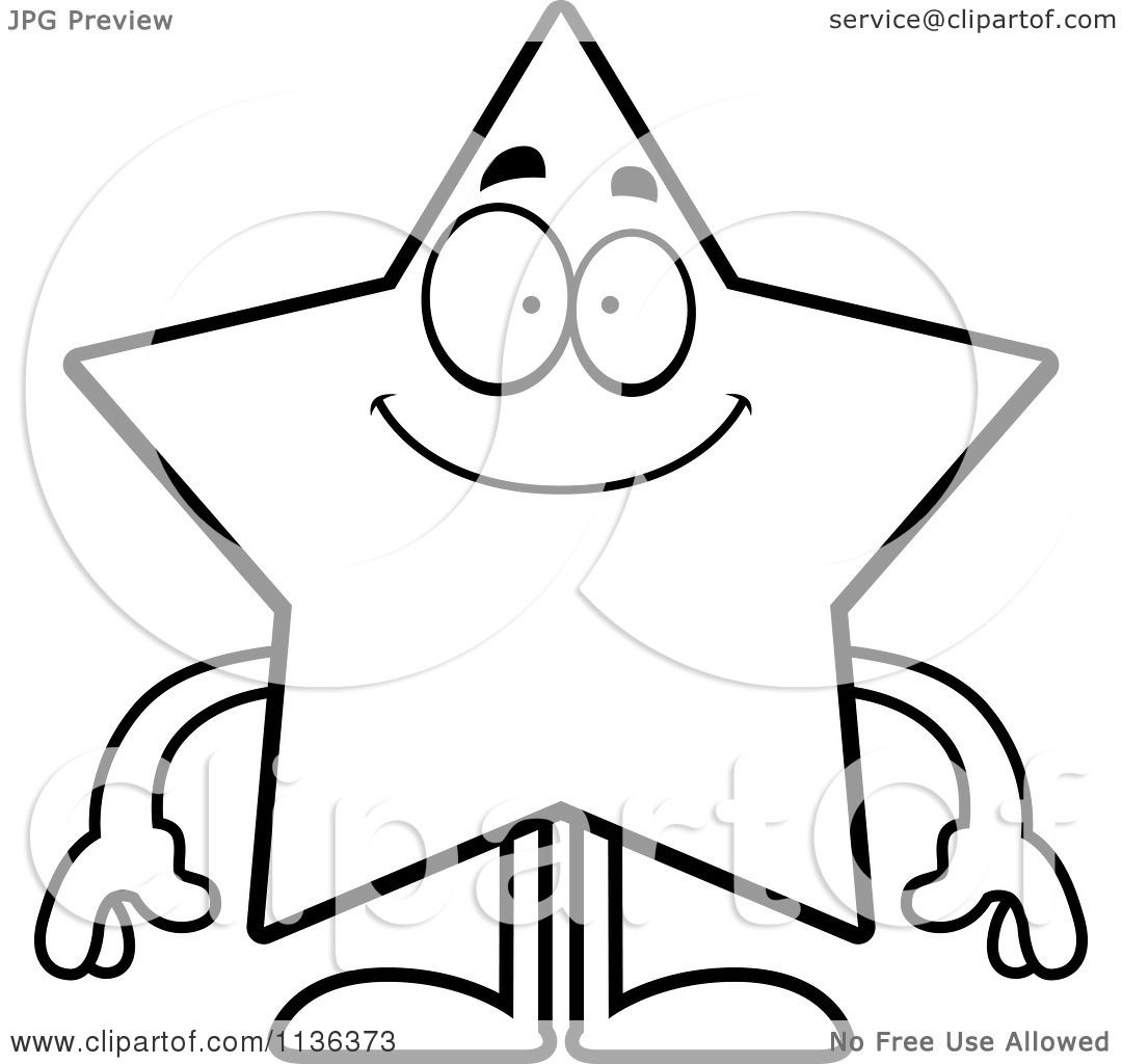 Cartoon clipart of an outlined smiling star character
