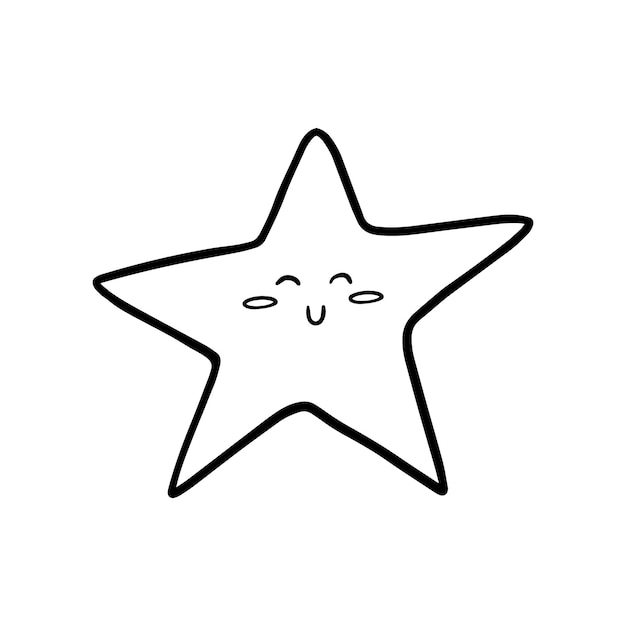 Premium vector star celestial body with a smile and closed eyes doodle linear cartoon coloring book