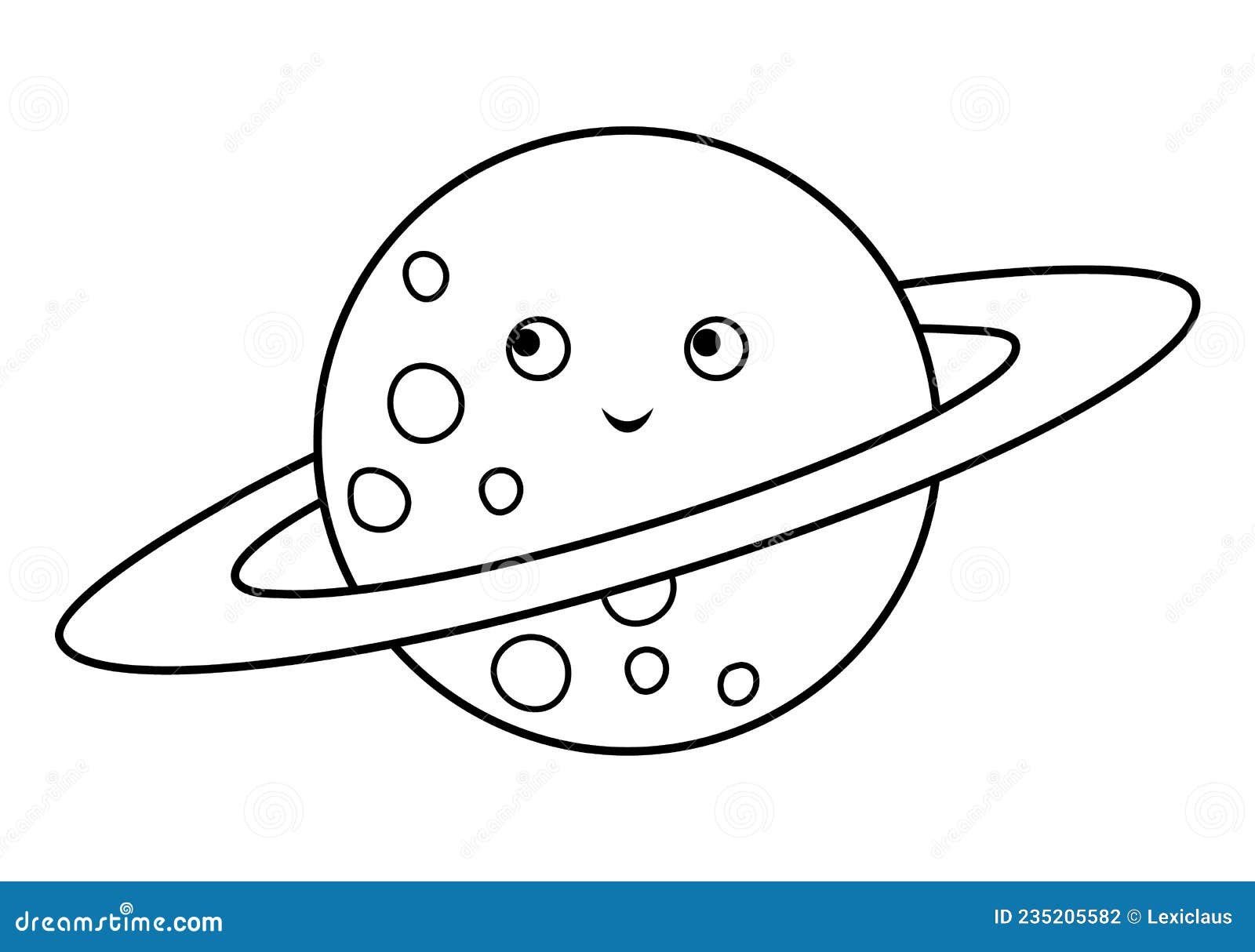 Vector black and white planet illustration for children outline smiling star icon isolated on white background stock vector