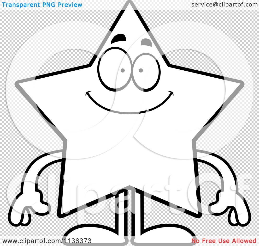 Cartoon clipart of an outlined smiling star character