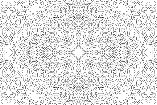 Coloring book art with smiling stars and hearts stock illustration