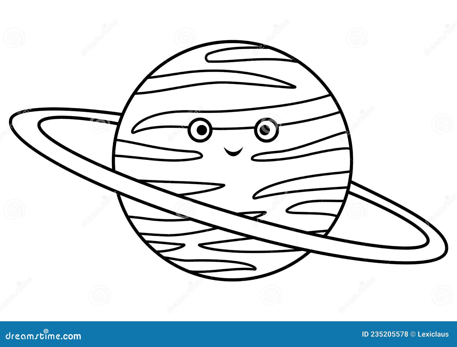 Vector black and white planet illustration for children outline smiling star icon isolated on white background stock vector