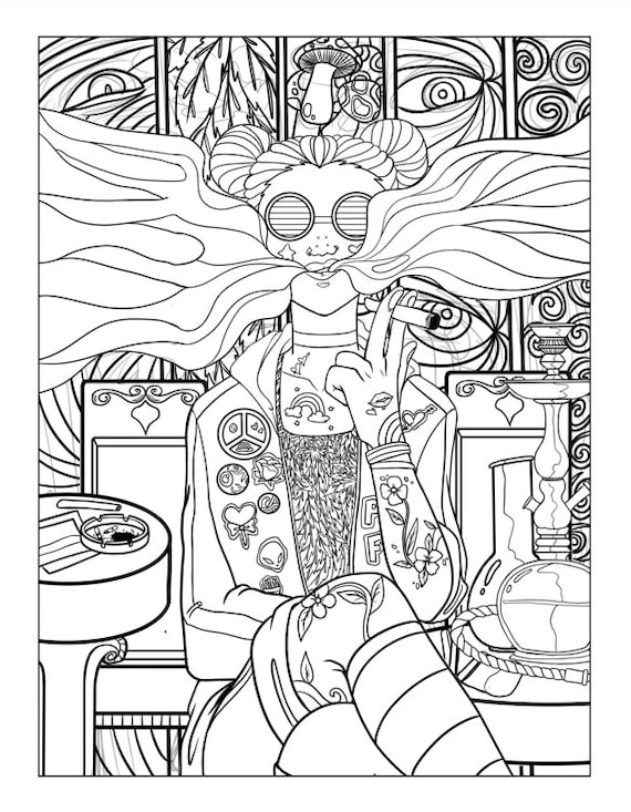 Adult coloring trippy stoner smoking vintage printable