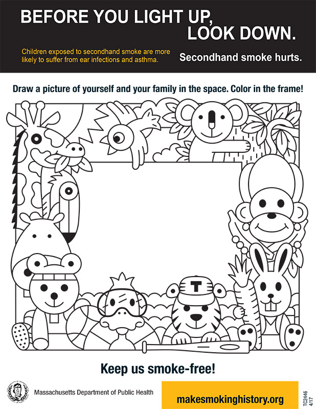 Before you light up look down coloring page ssachetts health promotion clearinghoe