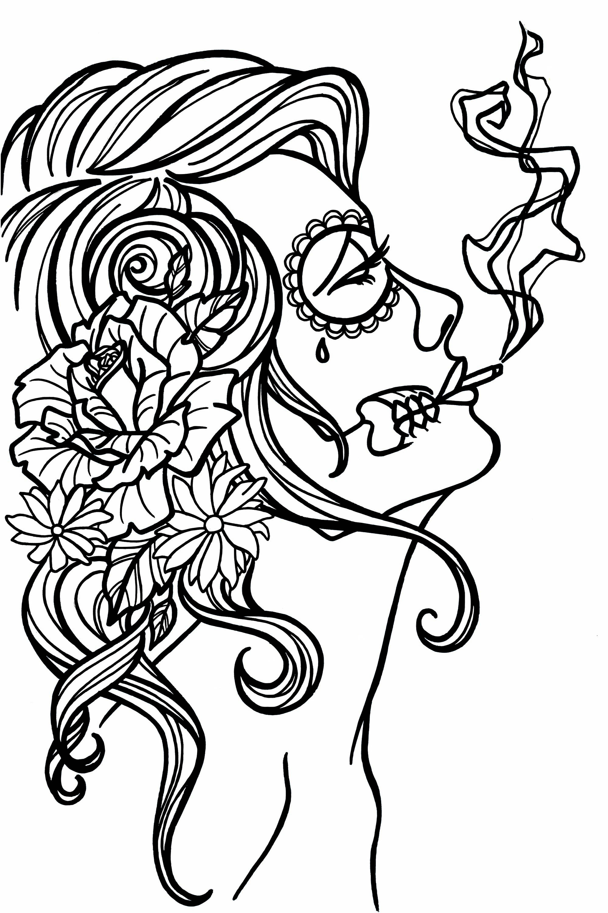 Smoking sugar skull coloring page download now