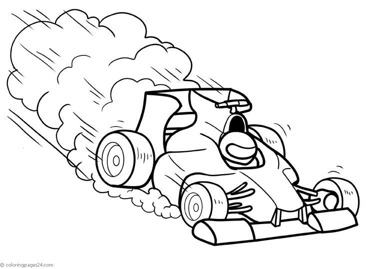 A fast race car with smoke behind coloring pages