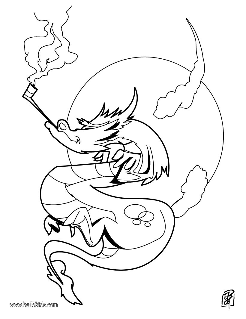 Smoking dragon coloring pages