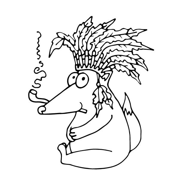 Fox indian smoking a pipe of peace coloring book vector illustration stock illustration
