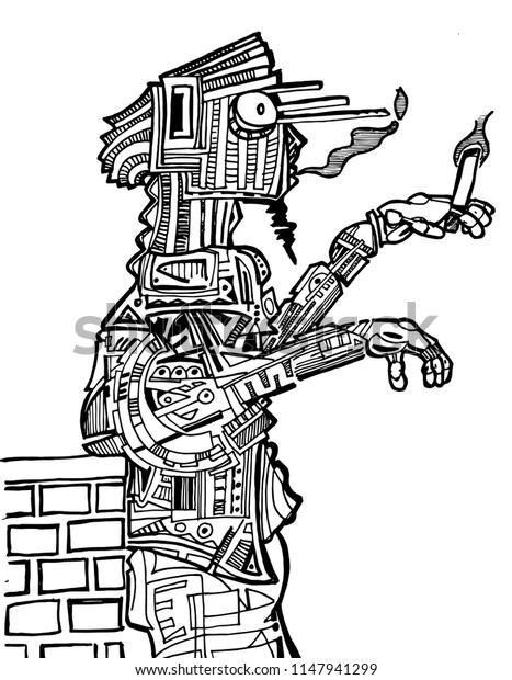 Abstract human smoking coloring page stock vector royalty free