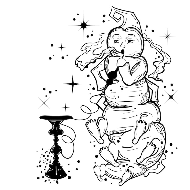 Premium vector smoking caterpillar from alice in wonderland fairy tale page for coloring book