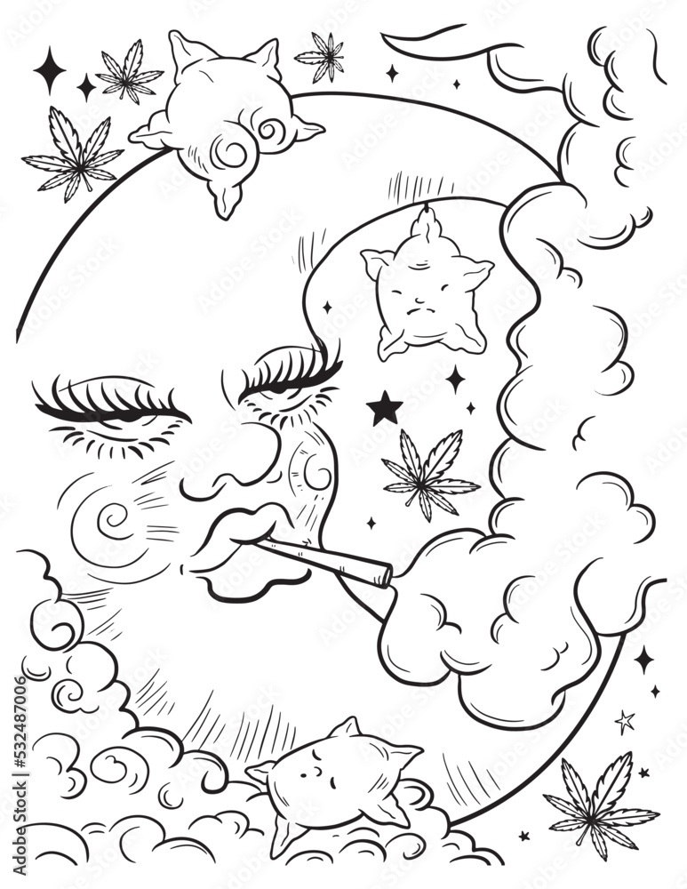 Moon smoking cigarette coloring page vector coloring for adults ç æåºåéå