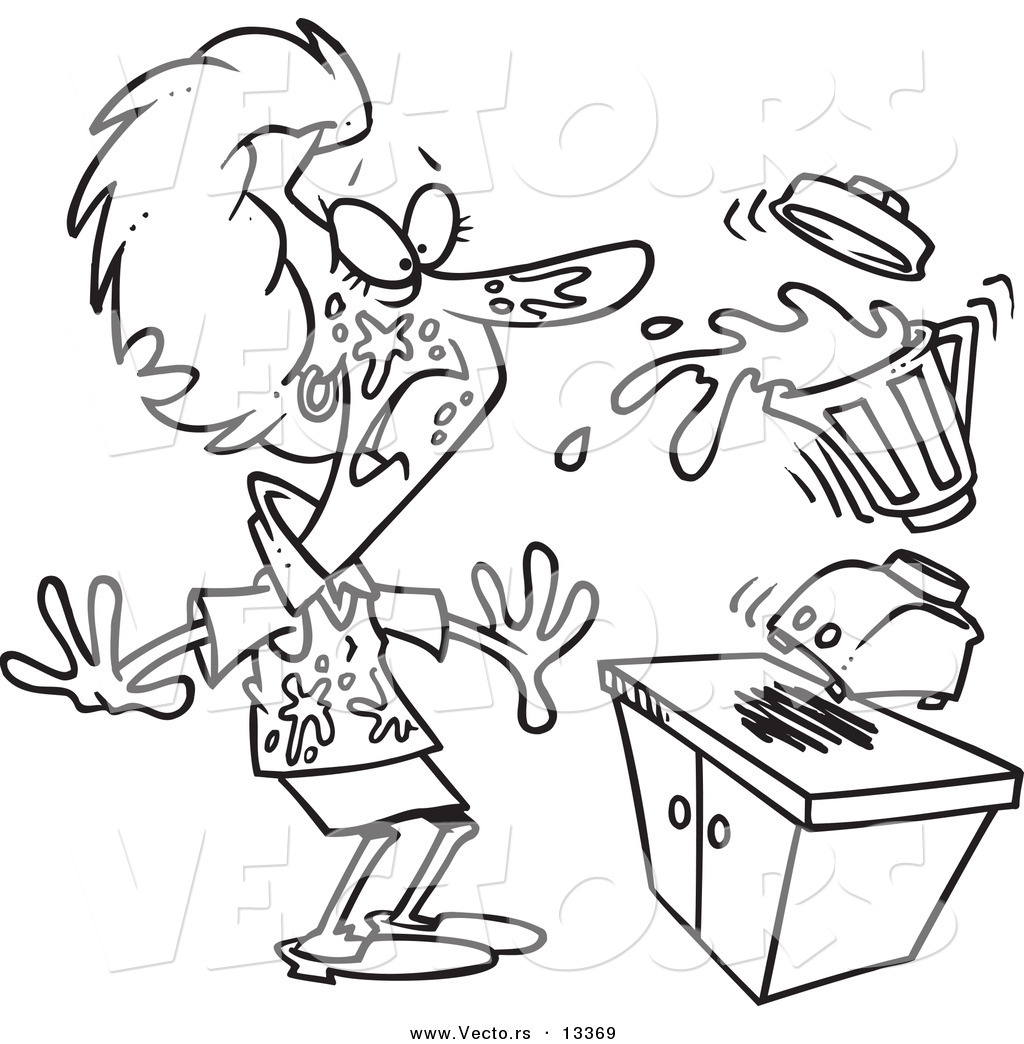 R of a cartoon woman getting splashed from juice with her blender